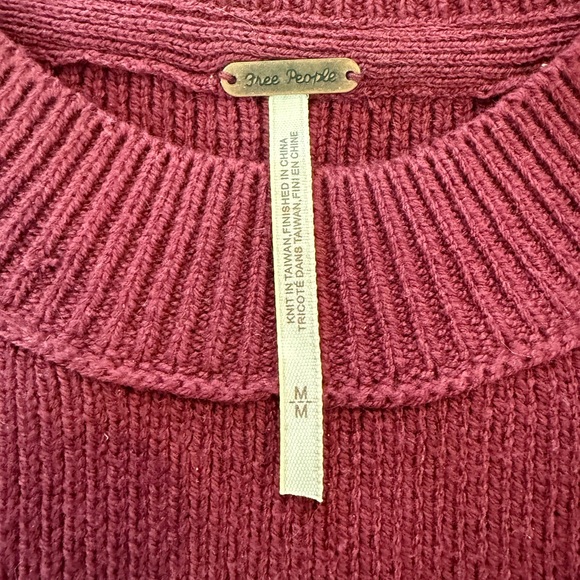 Free People Oversized Rich Burgundy Crew Neck Sweater - Picture 4 of 5